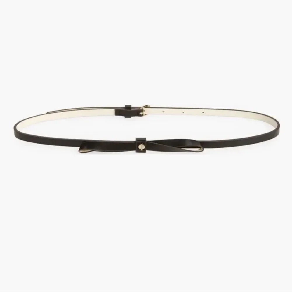 kate spade L Black Cream Pale Gold Tone Bow Belt